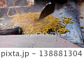 Fried noodles on a hot iron plate: The vibrant dynamics of fried noodles on a hot iron plate in the style of a frying table 138881304