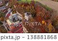 Scenic aerial of Schloss Stein an der Traun, Bavaria, Germany. Historic fortress on Nagelfluhwand above Traun valley surrounded by golden autumn trees. Luftaufnahme von Schloss Stein an der Traun.  138881868