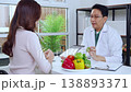 Asian nutritionist using tablet to explaining personalized meal plan with AI to patient. 138893371