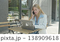 Happy Businesswoman Smiling While Talking On Smartphone At Outdoor Cafe 138909618