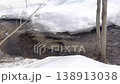 Snowy winter wonderland by a tranquil stream. 138913038