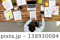 Business man stamping an approved seal on top view document 138930084