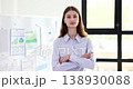 Businesswoman marketer in corporate environment speaks in front of white board with analytics charts 138930088