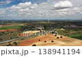 Aerial view of highway junction crossing farmland 138941194