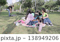 Group of Teen Friends with Dog Relaxing in Park 138949206