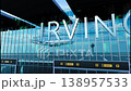 Airlane landing at Irving, USA. Arrival in the city with reflection of airport and aircraft 138957533