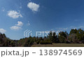 A landscape of a wide blue sky and small tombstones on a hillside. 138974569