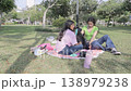 Group of Teen Friends with Dog Relaxing in Park 138979238