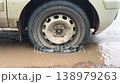Flat tire on a car by the roadside.  138979263