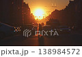 Saint-Petersburg, Russia - April 10 2026, 4k, panoramic view of Nevsky Prospect, cars on road, people walking on sidewalk, at sunset with bright sun, everything in orange light, St Petersburg, Russia 138984572