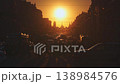 Saint-Petersburg, Russia - April 10 2026, 4k, panoramic view of Nevsky Prospect, cars on road, people walking on sidewalk, at sunset with bright sun, everything in orange light, St Petersburg, Russia 138984576