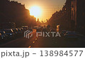 Saint-Petersburg, Russia - April 10 2026, 4k, panoramic view of Nevsky Prospect, cars on road, people walking on sidewalk, at sunset with bright sun, everything in orange light, St Petersburg, Russia 138984577