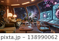 Retro Futuristic Space Station Lounge With Houseplants, Glowing Controls And Galaxy Views 138990062