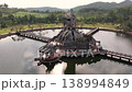 Dragon-Shaped Concrete Structure in Abandoned Lakeside Waterpark in Hue, Vietnam. Aerial Drone Shot of Spectacular Place 138994849