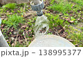 Water flowing from outdoor pipe tap bucket rural yard construction site well water 138995377
