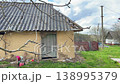 Abandoned rural house ruins old wooden door padlock broken roof village decay outdoor 138995379