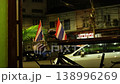 Thailand restaurant interior window street view night urban scene flags bicycle 138996269