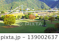 Miyagase Lakeside Park and Mizunosato Suspension Bridge: Panning shot to the right, 4K high-definition video. 139002637