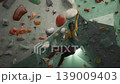 slow motion footage of female rock climber practicing on climbing wall, slow motion shot of woman climbing, extreme sports, bouldering practice . High quality 4k footage 139009403