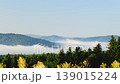 Tree covered hills stretch into distance under clear blue sky 139015224