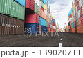 Unloading and opening cargo shipping container in alogistic warehouse of port, 3d animation 139020711