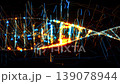 Abstract Electrical DNA molecule from Luminous particles or swirling burning electrical currents on black background and green screen. can be used in science or medicine industry. 3D Render. 139078944