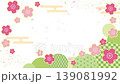 A Japanese-style animated video featuring cherry blossoms and a light green Japanese pattern background with cherry blossom petals fluttering in the air. 139081992