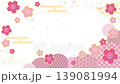 A Japanese-style animated video featuring cherry blossoms and a pink Japanese pattern background with cherry blossom petals fluttering down. 139081994