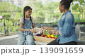 Agricultural concept of 4k resolution. Mother and daughter throwing crops back and forth in the garden. 139091659