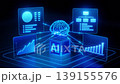 Futuristic 3D illustration showing artificial intelligence analyzing data charts and graphs to drive business decision making and insights. 139155576