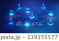 Futuristic digital illustration showing remote teamwork, connected users, and collaborative tools linked by a glowing network on a virtual map. 139155577