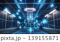 quantum computer with glowing padlock icons connected in all directions, representing secure quantum encryption and data protection. 139155871