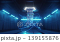 Futuristic quantum computing machine with glowing atomic structure inside a modern scientific lab environment, symbol advanced physics and technology. 139155876