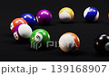 Colorful billiard balls with black background, 3d rendering. 139168907