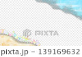 A looping animation with an alpha channel featuring a beautiful beach and sea background adorned with pastel-colored seashells. A summer watercolor frame. 139169632