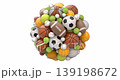 Sports balls rotate in a spherical formation - 3D repeatable animation 139198672