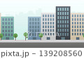 Minimalist flat city loop animation with modern buildings, office skyscrapers, and small trees along the sidewalk. Seamless vector background. 139208560