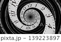 A clock face forming a long, swirling tunnel – time travel, parallel worlds, 3D animation. 139223897