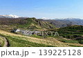 神威岬的停車場和北海道白雪皚皚的山脈 139225128