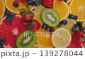 Background of fresh fruits and berries rotating. Vegan sweet food, flat lay. 139278044