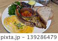 Big complete western style breakfast served on white plate, ready to eat.  139286479