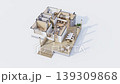 3D isometric modern house plan featuring a modern living room 139309868