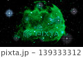 The vast expanse of nebulous gas enveloped in green light. 139333312