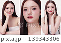 Collage vertical footage of young beautiful Asian woman on white background. Perfect facial and skin for commercial skin care advertising concept. 139343306