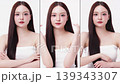 Collage vertical footage of young beautiful Asian woman on white background. Perfect facial and skin for commercial skin care advertising concept. 139343307