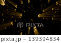 Looped animation of glowing currency symbols with bright golden light rays flying through dark space. Abstract background with money signs symbolizing money flows and financial success. Loop 4K 60fps 139394834