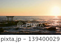 The torii gate at Kamiiso and the sea at sunrise in Oarai Town, Ibaraki Prefecture. 139400029