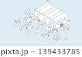 Autonomous Mobile Robots AMR and AGV Transporting Goods in Warehouse Industry 4.0 Automation Concept 139433785