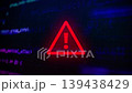 Red warning message on source code bg, alert sign, exclamation mark inside a triangle on black bg. Alert notice, problem, danger, fail on emergency, alert notice, computer hacking error 139438429