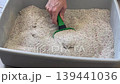 plastic scoop sifting and rustles sand when cleaning the litter box 139441036